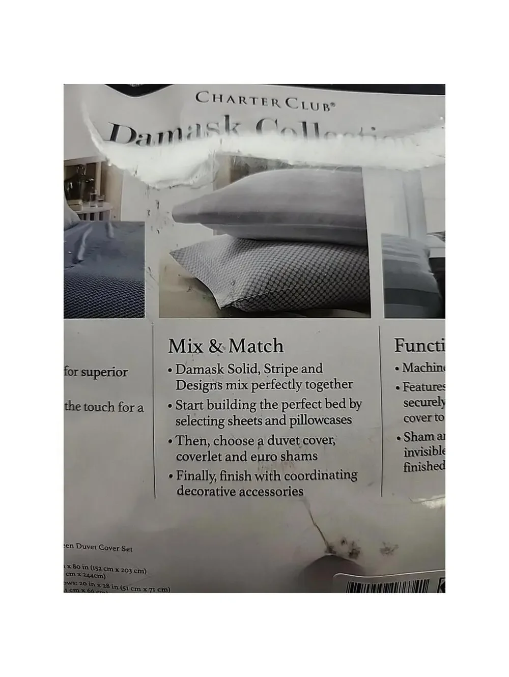 Charter Club Damask Designs Full/Queen 3PC Duvet Cover Set 100% Cotton